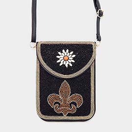 Multi Beaded Fleur de Lis Flower Crossbody Bag