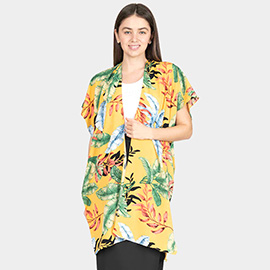 Tropical Leaf Patterned Lace Cover Up Kimono Poncho