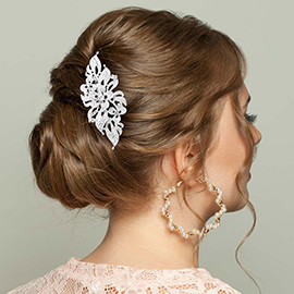 Rhinestone Embellished Flower Leaf Hair Comb