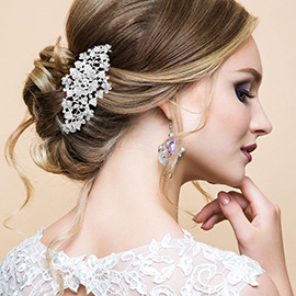 Bubble Stone Embellished Flower Leaf Cluster Hair Comb