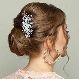 Rhinestone Open Marquise Cluster Leaf Hair Comb