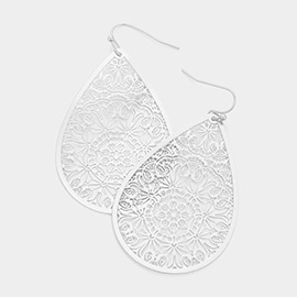 Filigree Brass Metal Teardrop Dangle Earrings