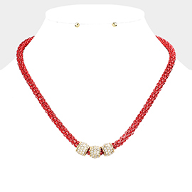 Rhinestone Embellished Triple Ring Accented Necklace