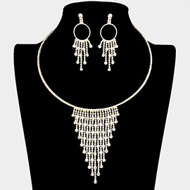 Bubble Stone Fringe Rhinestone Necklace