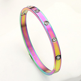 Stainless Steel Crystal Embellished Bangle Evening Bracelet