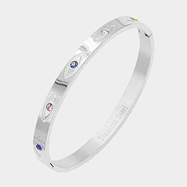 Rhinestone Centered Evil Eye Stainless Steel Bangle Evening Bracelet