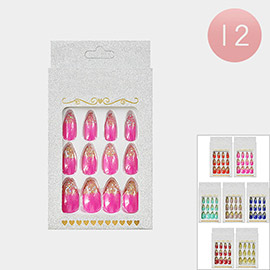 12Pack - Glittered Press on Nail Set