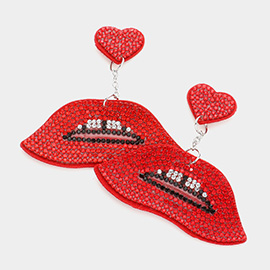 Felt Back Bling Heart Lips Link Dangle Earrings