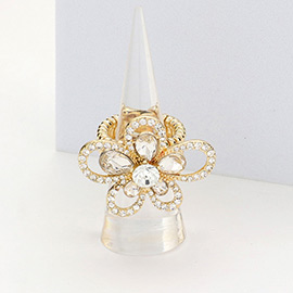 Multi Stone Embellished Flower Stretch Ring