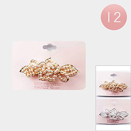 12PCS - Pearl Embellished Flower Leaf Barrettes