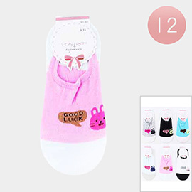 12Pairs - Good Luck Message Bunny Socks