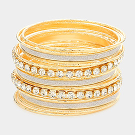 15PCS - Stackable Stone Embellished Metal Bangle Bracelets