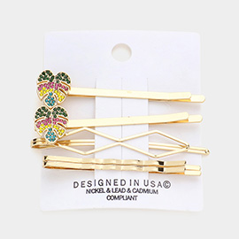 5PCS - Stone Embellished Tropical Leaf Bobby Pin Hair Clips