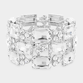 Emerald Cut Stone Accented Evening Stretch Bracelet