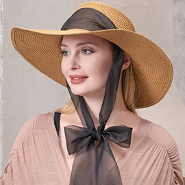 Mesh Ribbon Floppy Straw Sun Hat