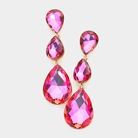 Triple Glass Crystal Teardrop Evening Earrings