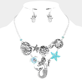 Mermaid Turtle Starfish Sand Dollar Link Necklace