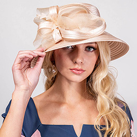 Feather Pointed Mesh Bow Dressy Hat