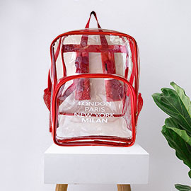 London Paris New York Milan City Name Printed Transparent Backpack Bag