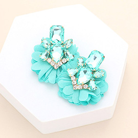 Multi Stone Embellished Fabric Cluster Earrings