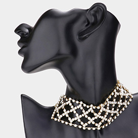 Bubble Stone Crisscross Evening Choker Necklace