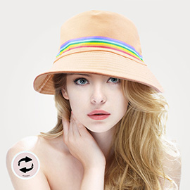 Reversible Rainbow Color Block Accented Bucket Hat