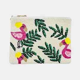 Flamingo Leaf Beaded Clutch / Crossbody Bag