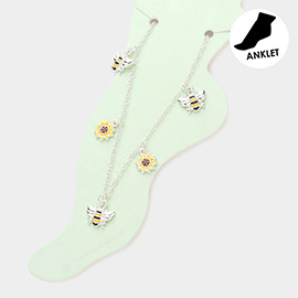 Honey Bee Sunflower Charm Station Anklet