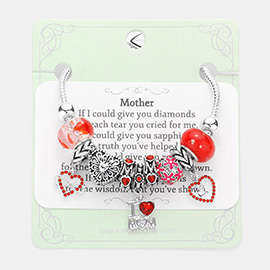 Infinity Heart I Love Mom Message Charm Multi Bead Bracelet