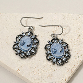 Cameo Accented Floral Metal Dangle Earrings