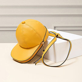 Solid Faux Leather Baseball Cap Crossbody Bag