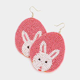 Felt Back Seed Beaded Easter Bunny Accented Egg Dangle Earrings