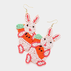 Felt Back Seed Beaded Easter Carrot Bunny Dangle Earrings