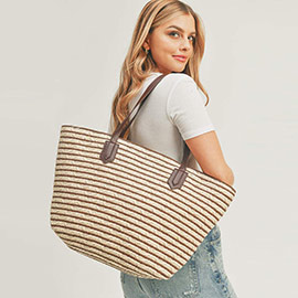 Striped Straw Tote Bag