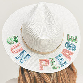 Sun Please Sequin Message Straw Panama Sun Hat