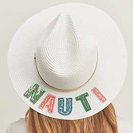 Nauti Sequin Message Straw Panama Sun Hat