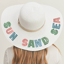 Sun Sand Sea Sequin Message Straw Panama Sun Hat