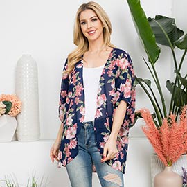 Flower Patterned Cover Up Kimono Poncho