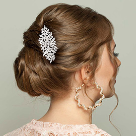 Stone Embellished Leaf Cluster Hair Comb