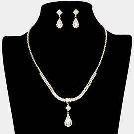 Teardrop Stone Accented Rhinestone Necklace