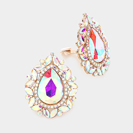 Teardrop Stone Accented Clip on Evening Earrings