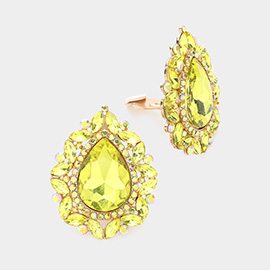 Teardrop Stone Accented Clip on Evening Earrings