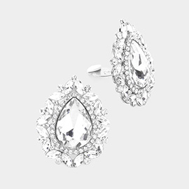 Teardrop Stone Accented Clip on Evening Earrings