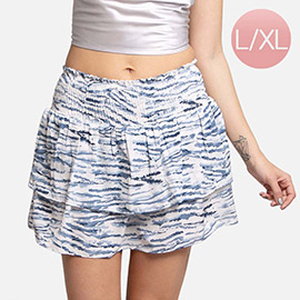 Artwork Patterned Ruffle Tiered Mini Skirt