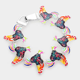 Flower Patterned Rooster Link Magnetic Bracelet