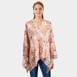 Boho Patterned Sheer Cover Up Kimono Poncho