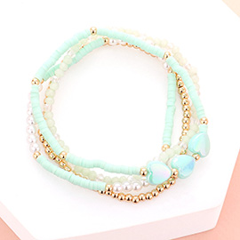 4PCS - Heart Pearl Heishi Beaded Stretch Bracelets