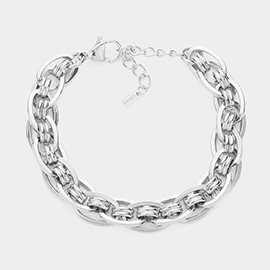 18K White Gold Dipped Stainless Steel Premium Handmade Chain Link Bracelet