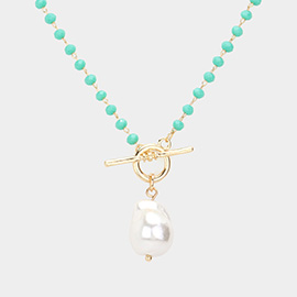 Pearl Pendant Faceted Beaded Toggle Necklace