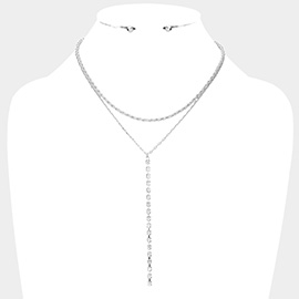 Double Layered Rhinestone Y Necklace